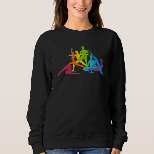 Rainbow Yoga Poses Yogis Meditating Enthusiast T Shirt (Framsida)