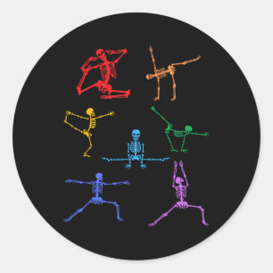 Rainbow Yoga Skeleton Exercise Bone Halloween Part Runt Klistermärke