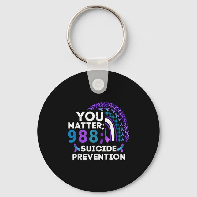 Rainbow You 988 Suicide Prevention Awareness Ribbo Nyckelring (Framsida)