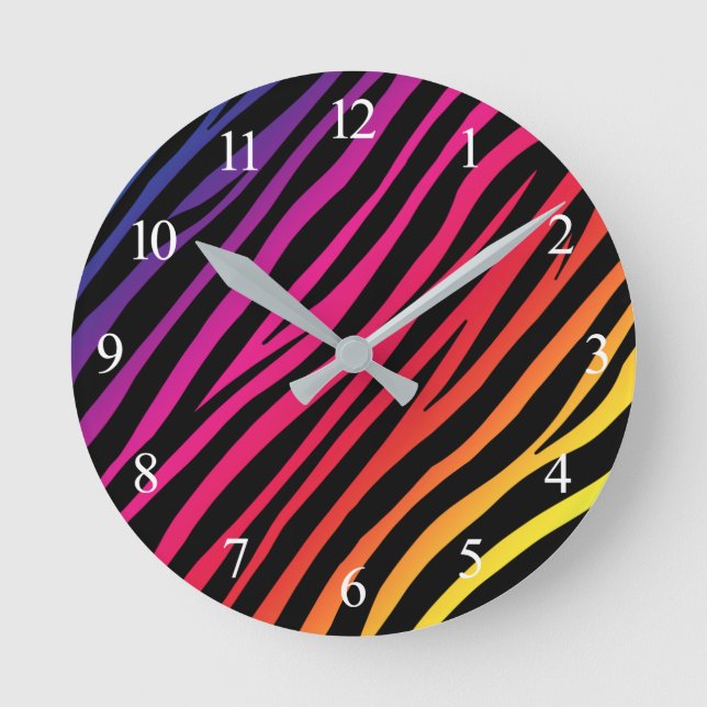 Rainbow Zebra Animal Print Rund Klocka (Framsida)