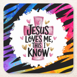 Rainbow Zebra Cross Christian Underlägg Papper Kvadrat