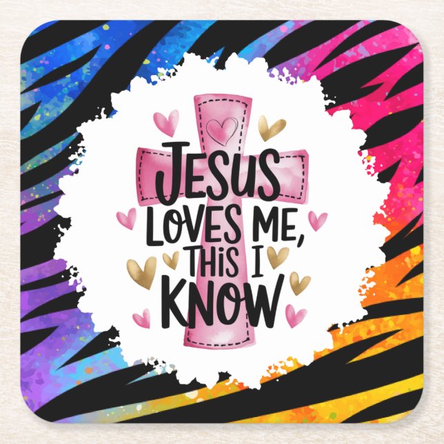  Rainbow Zebra Cross Christian Underlägg Papper Kvadrat (Framsidan)