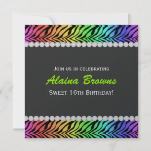 Rainbow Zebra och Pearl Birthday bjudande Inbjudningar