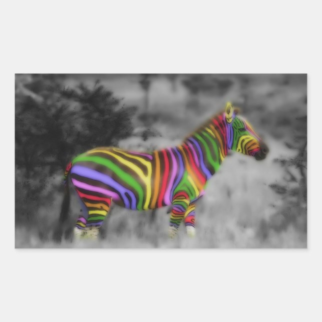 Rainbow Zebra Rektangulärt Klistermärke (Framsida)