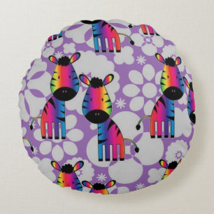Rainbow Zebra Rund Kudde