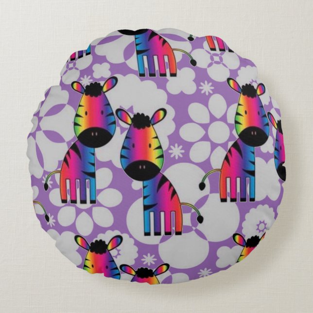 Rainbow Zebra Rund Kudde (Framsidan)