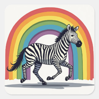Rainbow Zebra Sticker Fyrkantigt Klistermärke