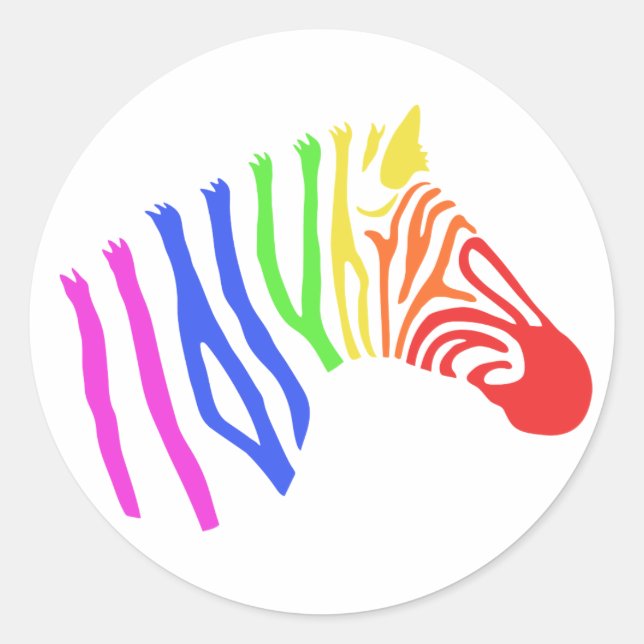 Rainbow Zebra Sticker Runt Klistermärke (Framsida)