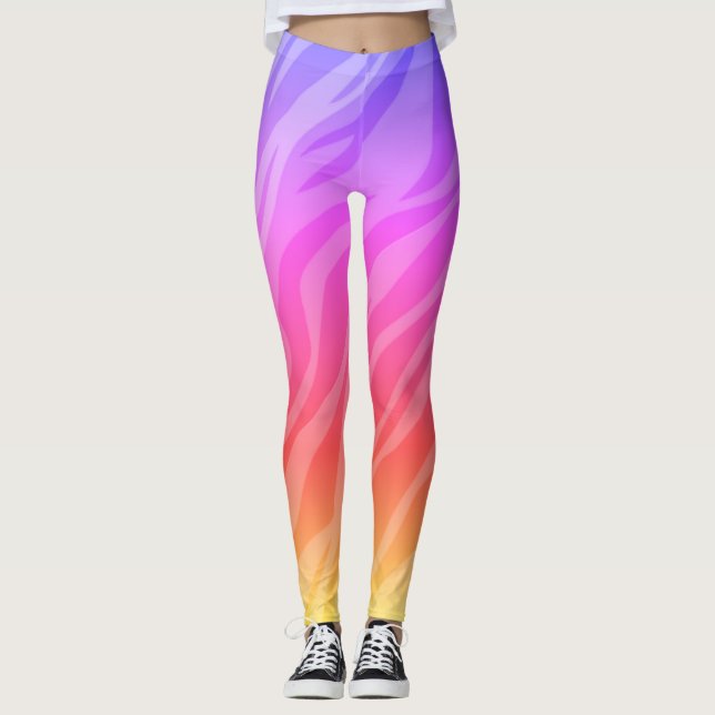 Rainbow Zebra tryck Leggings (Framsida)