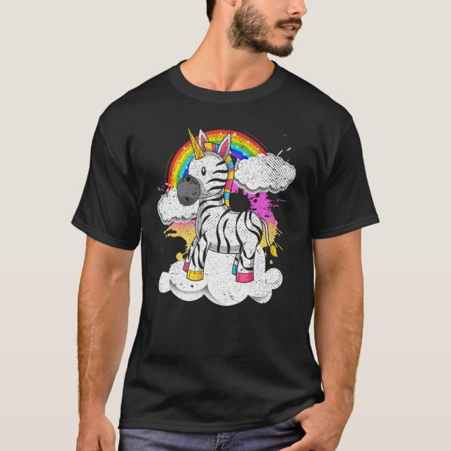 Rainbow Zoo Animal Fantasy Creature Zebracorn Zebr T Shirt (Framsida)