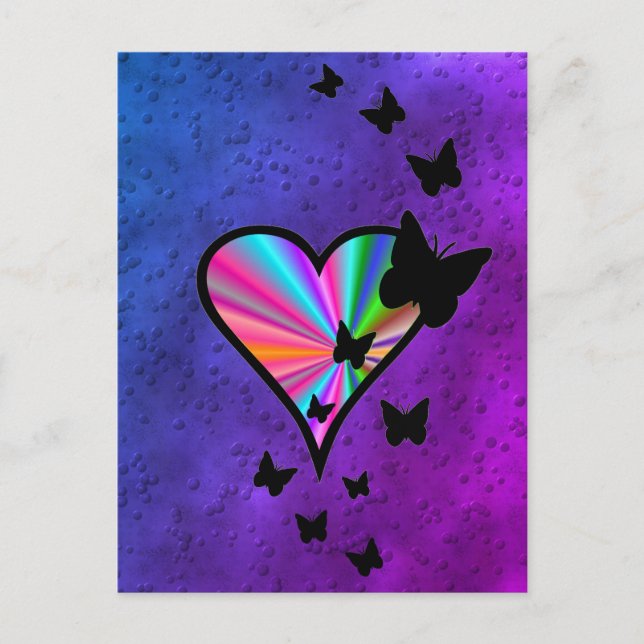 Rainbowheart och Butterfly Vykort (Framsida)