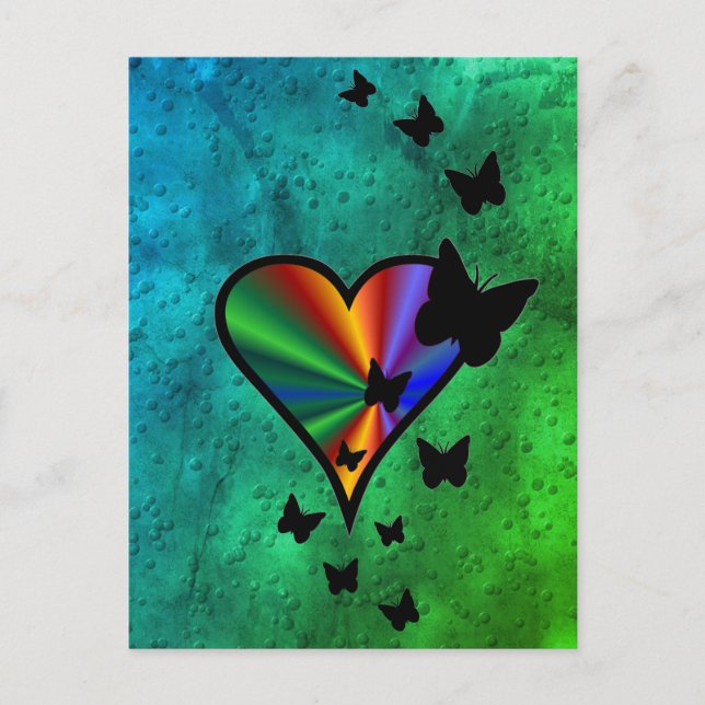 Rainbowheart och Butterfly Vykort (Framsida)
