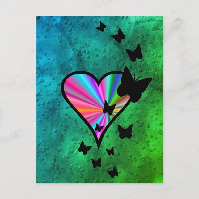 Rainbowheart och Butterfly Vykort (Framsida)