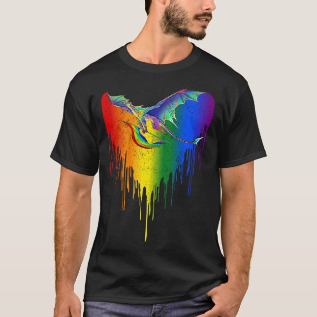 Rainbows Dragons Heart Classic för HBT-homosexuell T Shirt (Framsida)