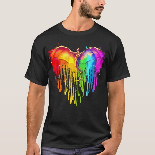 Rainbows Dragons Heart Classic för LGBT Gay Les T Shirt (Framsida)