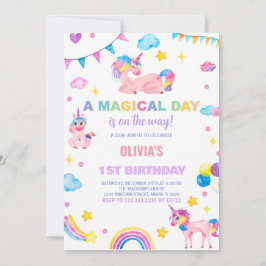 Rainbows Flaggor Unicorn Birthday-inbjudningar Inbjudningar