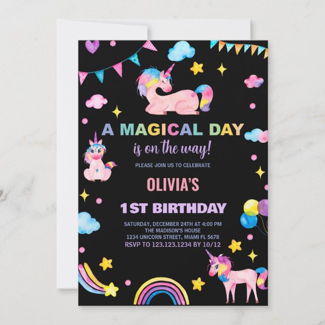 Rainbows Flaggor Unicorn Birthday-inbjudningar Inbjudningar (Framsida)
