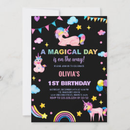 Rainbows Flaggor Unicorn Birthday-inbjudningar Inbjudningar