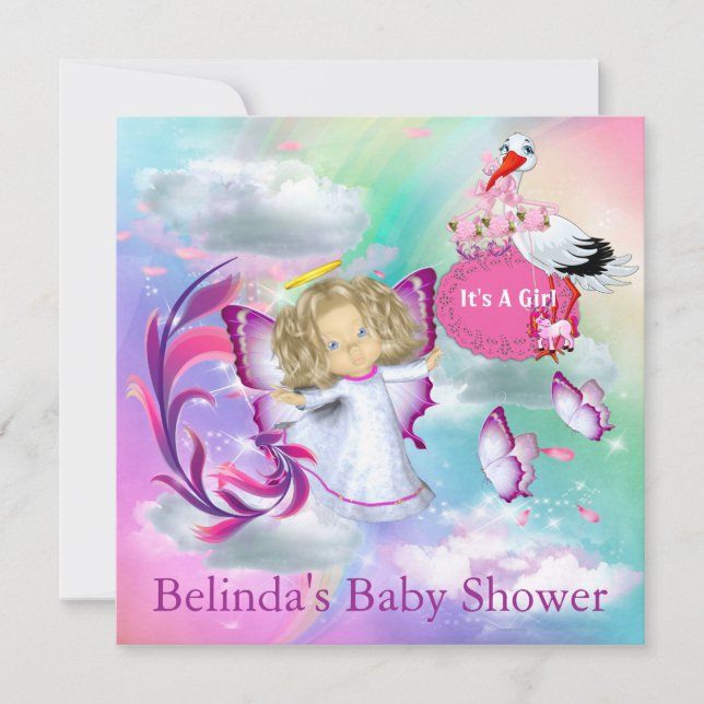 Rainbows,Fluffy Clouds & Baby Butterfly-inbjudan Anteckningskort (Framsida)