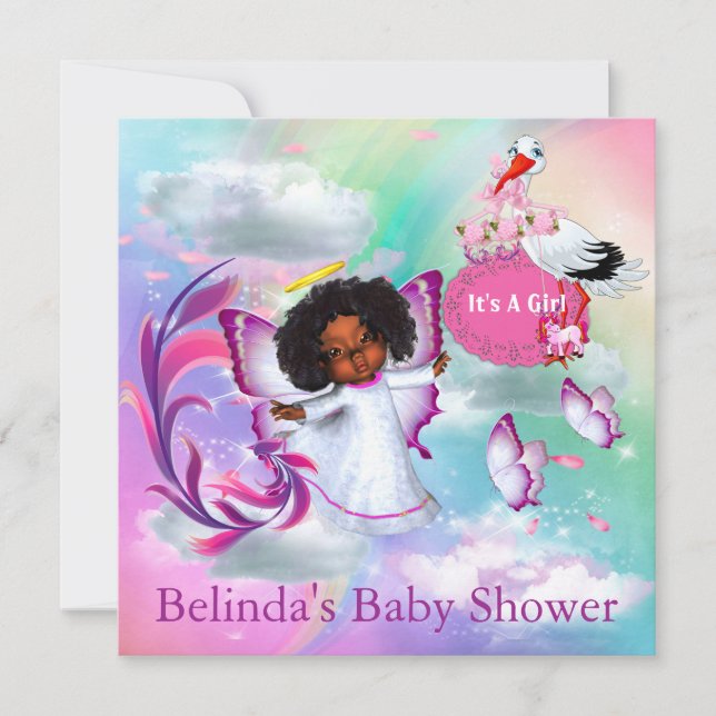 Rainbows,Fluffy Clouds & Baby Butterfly-inbjudan Anteckningskort (Framsida)