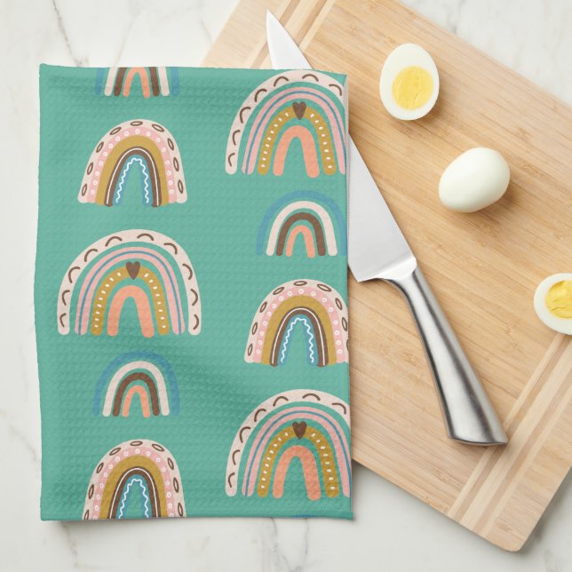 Rainbows hand plockade doodle stil Boho Scandi Kökshandduk (Vikt i Fjärdedel)