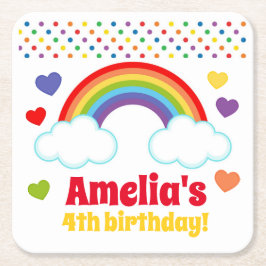 Rainbows Hearts and Dots Girls Birthday Underlägg Papper Kvadrat