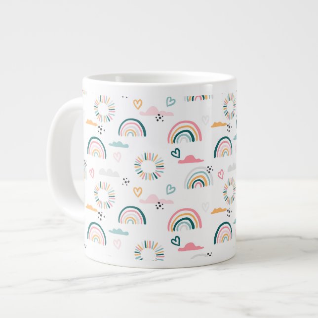 Rainbows & Hearts Mönster Jumbo Mugg (Framsida vänster)