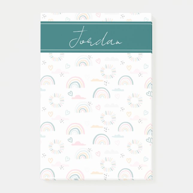 Rainbows & Hearts Mönster Post-it Block (Framsida)