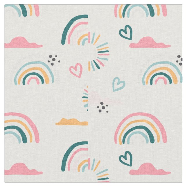 Rainbows & Hearts Mönster Tyg (Närbild)