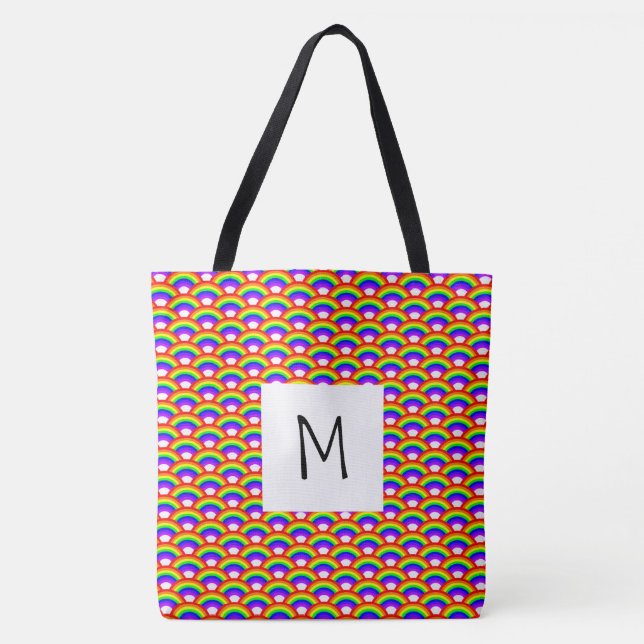 Rainbows Monogram Tote Bag Tygkasse (Framsida)