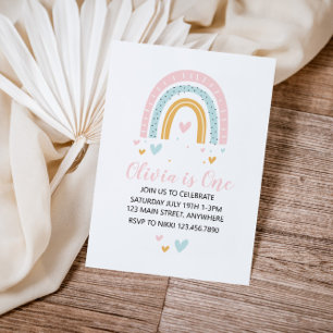 Rainbows och Hearts första födelsedag Inbjudan Pas