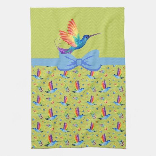 Rainbows och Kärlek Humming Bird in Lime Kökshandduk (Vertikal)