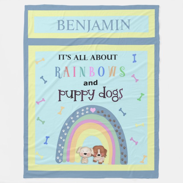 Rainbows och Puppy Hundar Cute Fleece Blanket (Framsidan)