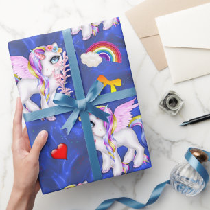 Rainbows och Unicorns Blue Silke Presentpapper