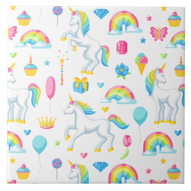 Rainbows och Unicorns Fantasy Fairy Tale Cute Kakelplatta (Framsidan)