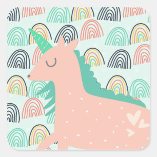 Rainbows och Unicorns Fyrkantigt Klistermärke