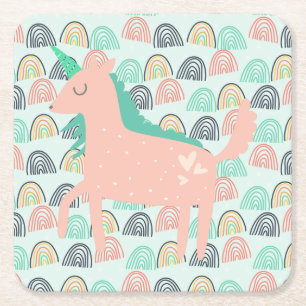 Rainbows och Unicorns Underlägg Papper Kvadrat