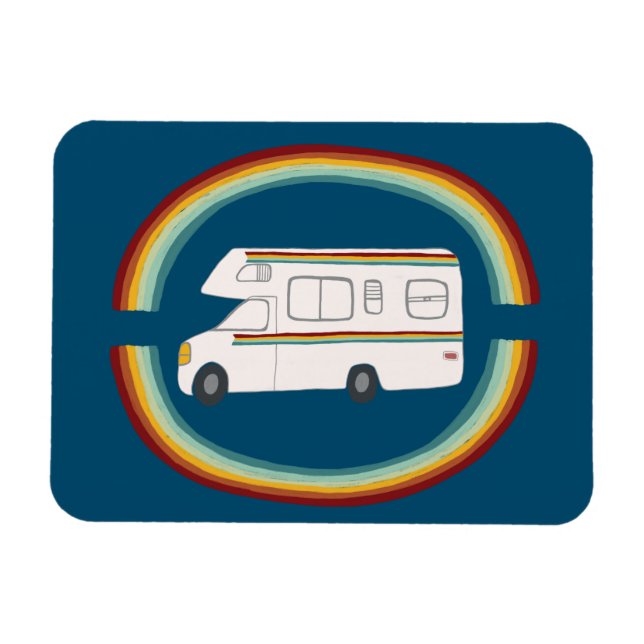 Rainbows Retro RV Whimsical Camping Motorhome Magnet (Horisontell)