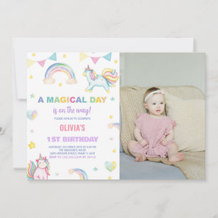 Rainbows Unicorn Birthday-inbjudningar med foto Inbjudningar