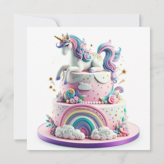 RAINBOWS & UNICORNS BARNS FÖDELSEDAG CAKE KORT (Framsida)