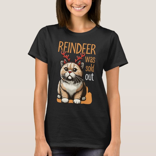 Raindeer såldes ut - en fin katt med Antler T Shirt (Framsida)