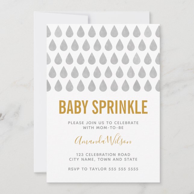 RainDrop Gult Grått Watercolor Baby Sprinkle Inbjudningar (Framsida)