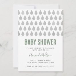 RainDrop Sage Grönt Grått Watercolor Baby Shower Inbjudningar