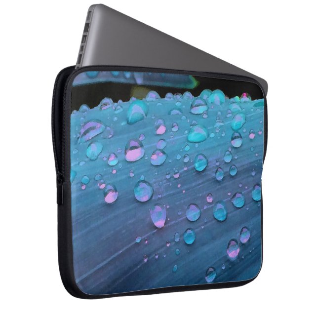 Raindrops Closeup, Spacey Blues Laptop Sleeve (Framsidan Höger)