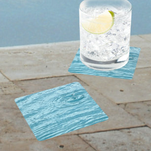 Rainfall på Rippling Bassäng Vatten Aqua Blue Underlägg Papper Kvadrat