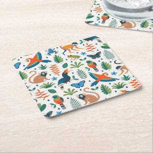 Rainforest Animal Mönster Underlägg Papper Kvadrat
