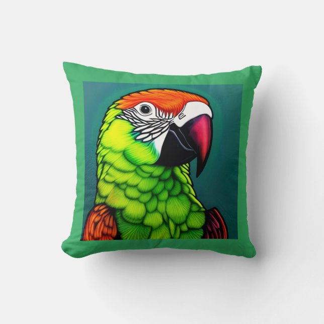 Rainforest Beauty: Exotic Vild Parrot Kudde (Framsida)