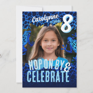 Rainforest Frog 8th Birthday Photo Inbjudan - Blue