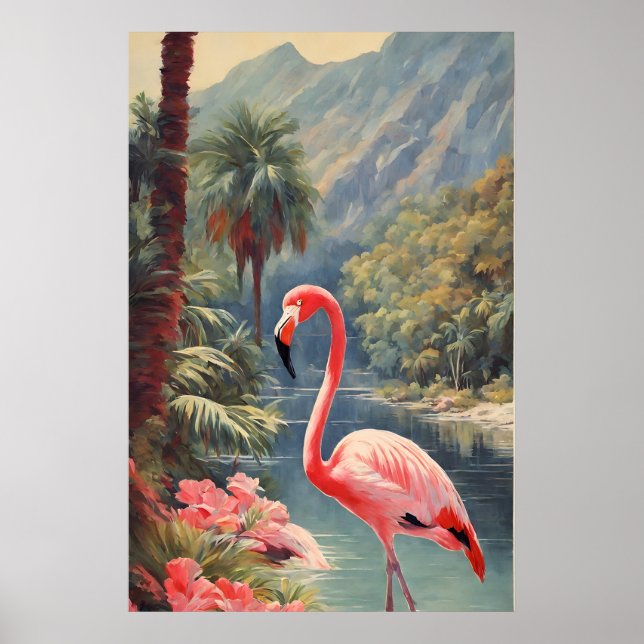 Rainforest Wildlife Rosa Flamingo Vintage Poster (Framsidan)
