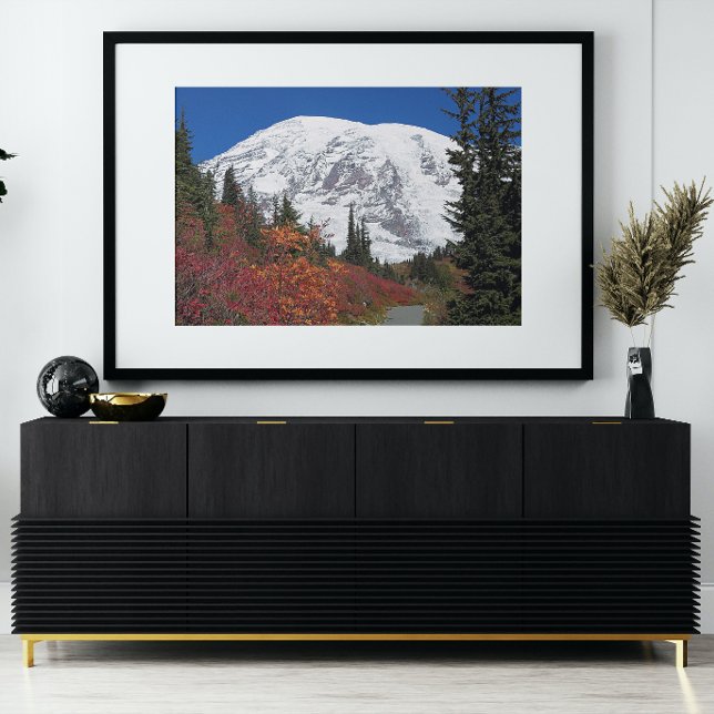 Rainier Hiking Trail Fall Färg Fototryck (In Situ Framed)